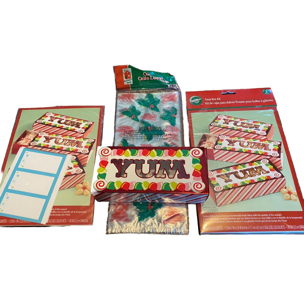 Wilton Holiday Yum Treat Box Kits Christmas‎ Cello Loot Bags Dessert Baking Gift